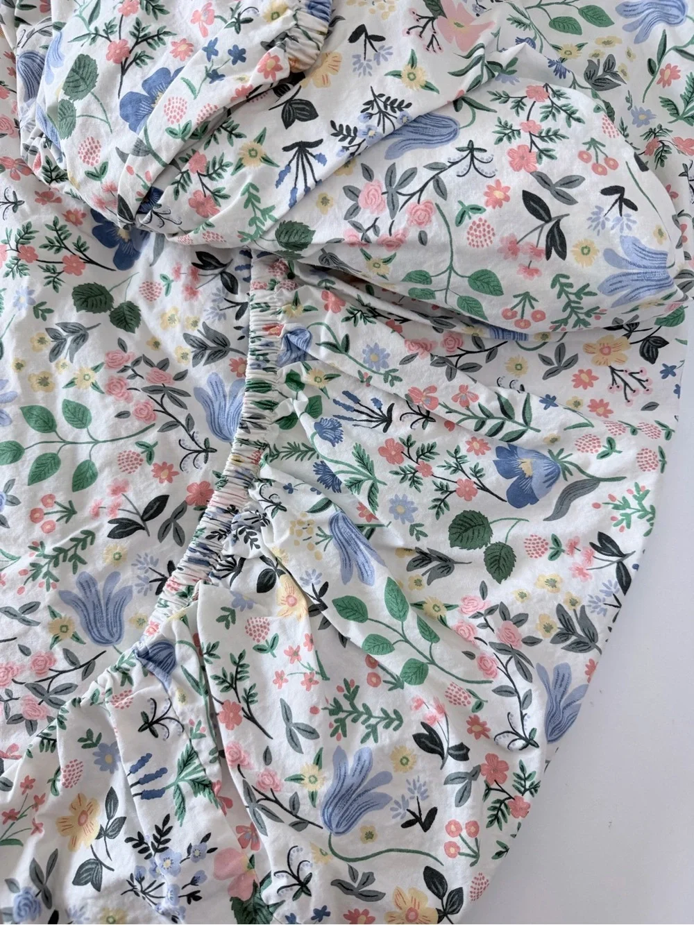 Pottery Barn x Rifle Paper Co Bramble Fields Cream Organic Fitted Sheet- XL Twin